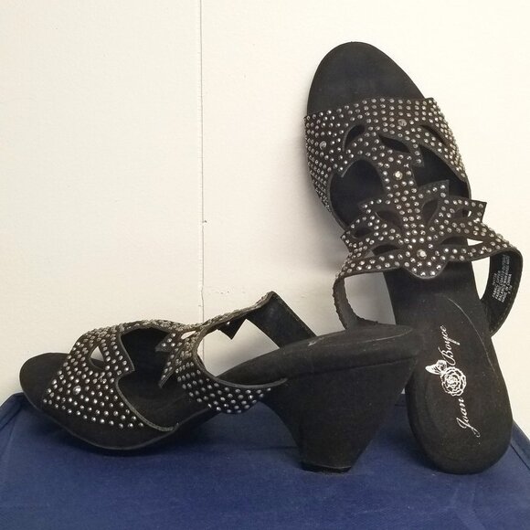 Joan Boyce Blk w/ Silv Bling Wedge Sandal, Sz 9.5, NWT - Picture 1 of 10